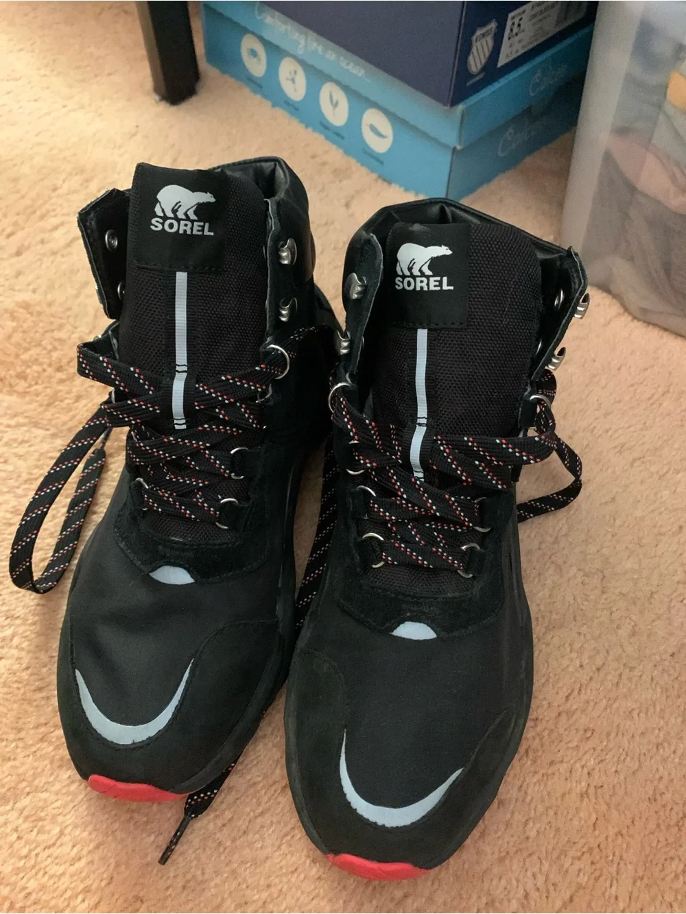 Sorel Black women's Lace-Up Trail Boots with Red Accents